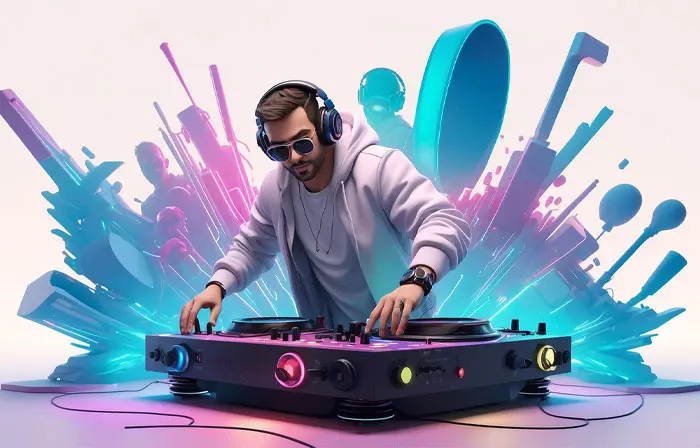 Man Playing DJ Controller 3D Character Illustration